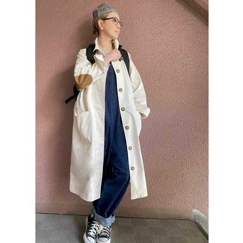 新品RATAさんエルボーパッチのロングコート　ロング丈アイボリー×キャメルパッチ RATA❤️長さ選べる❣️エルボーパッチのロングコート❤️大人可愛い