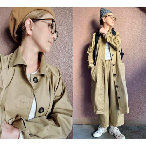 新品RATAさんエルボーパッチのロングコート　ロング丈アイボリー×キャメルパッチ RATA❤️長さ選べる❣️エルボーパッチのロングコート❤️大人可愛い