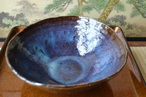 再入荷！】ラーメン鉢(コスモブルー) どんぶり ☆萩焼き スープ皿 大皿