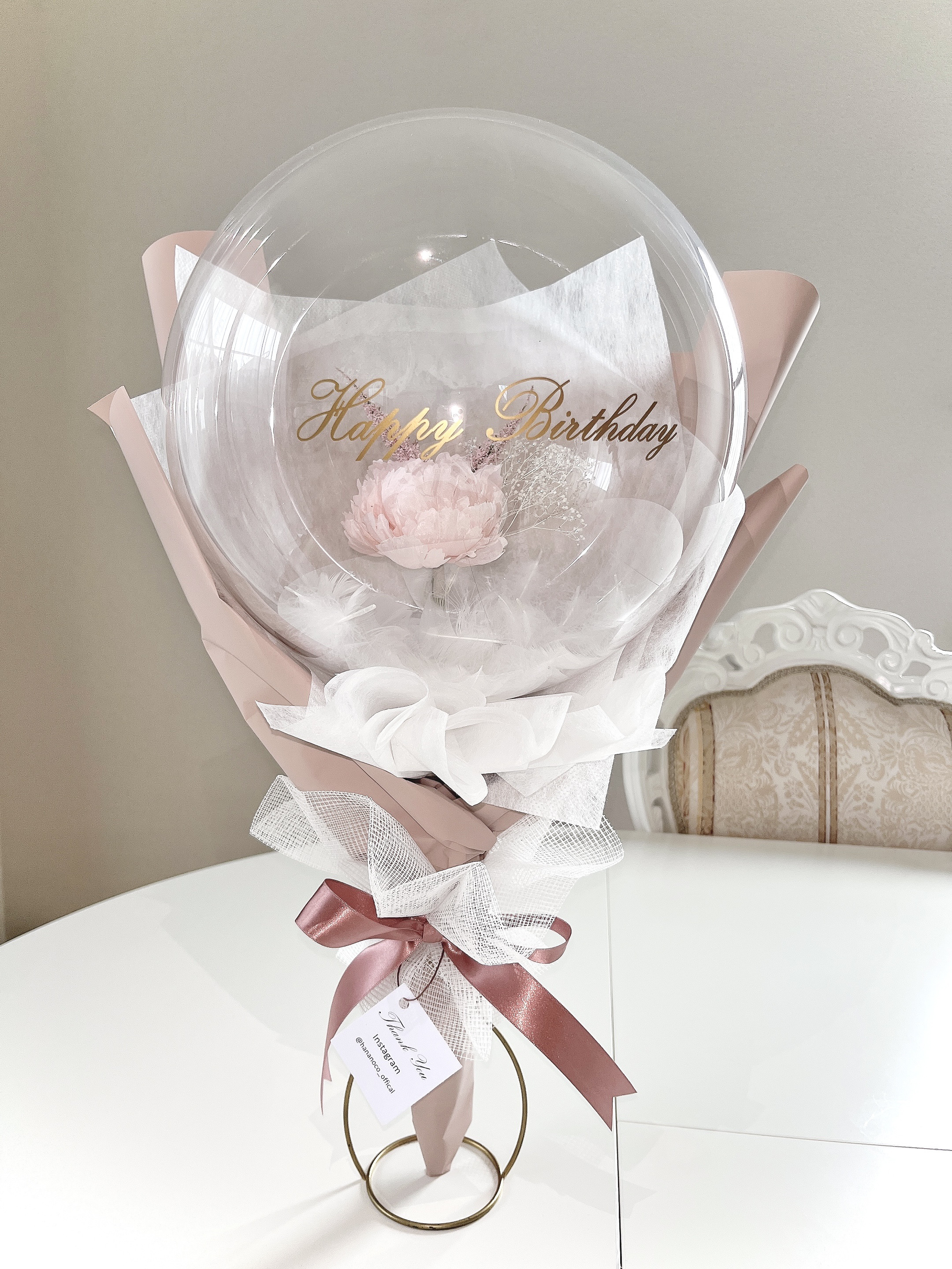 バルーンフラワー　ブーケタイプ　ピンク桜色　 文字・名入れ無料