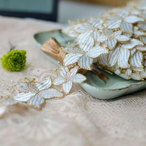 刺繍レース ホワイトゴールド 白花 結婚式 パーツ 入学式 卒業式 