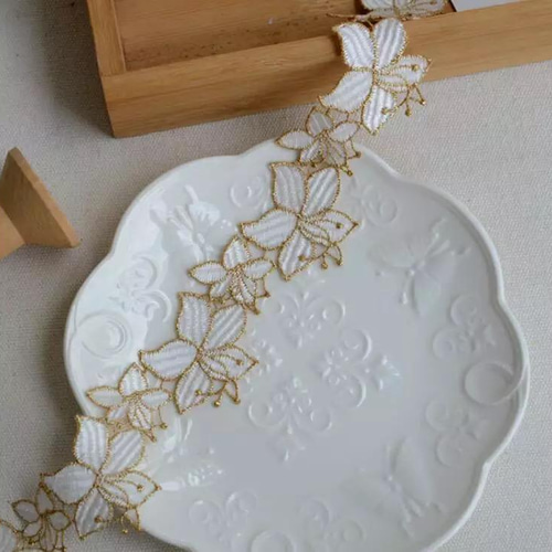 刺繍レース ホワイトゴールド 白花 結婚式 パーツ 入学式 卒業式 