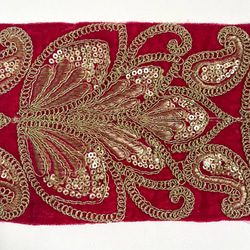 【50cm】インド刺繍リボン レッド　ベルベット　BV374 4枚目の画像