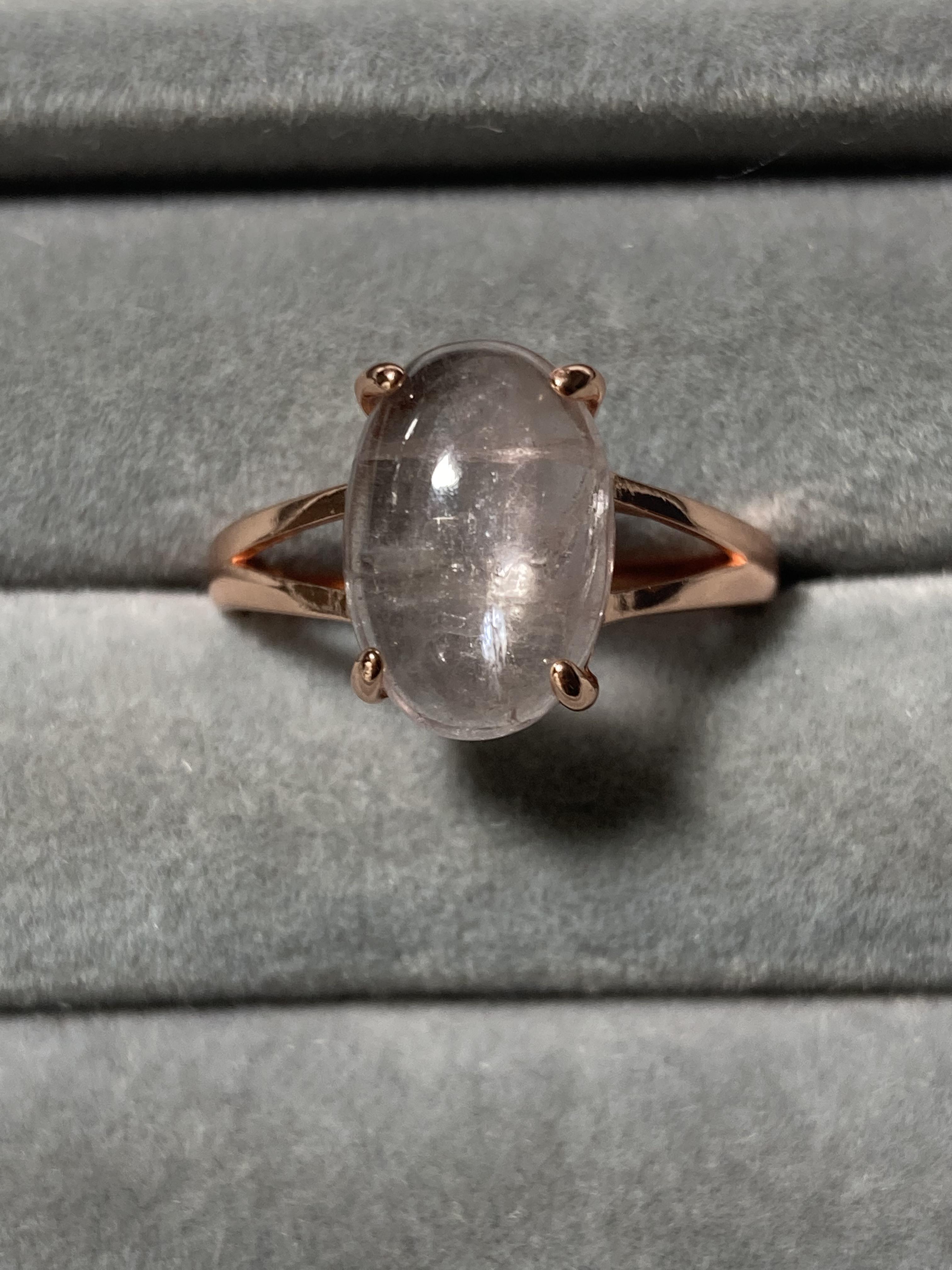 12×8mm 虹入りピンクトルマリン　ロジウムコーティングシルバー925　フリーサイズリング　10月誕生石