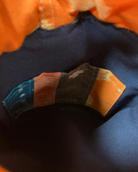 久留米絣のパッチワーク　手提げ付き　丸底巾着袋 9枚目の画像