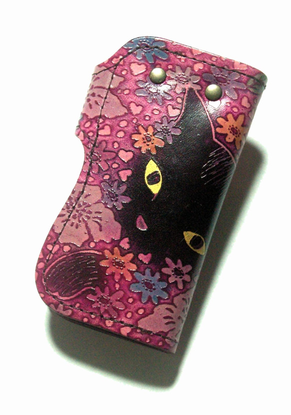 猫のデザイン　バッグ　財布等　レザークラフト  キーケース　花畑猫 catwalk oikawa 2枚目の画像