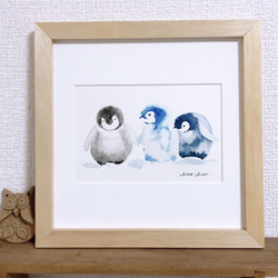 絵画　雪だるまとペンギン 2　A4サイズ　原画　額縁無し 受注制作】星降る夜に【ペンギン】 絵画 kuro 通販 14401535
