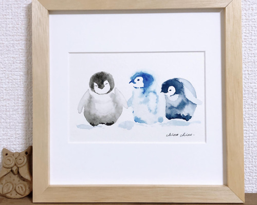 子ペンギン 小さな原画 透明水彩 イラスト Annie.watercolor