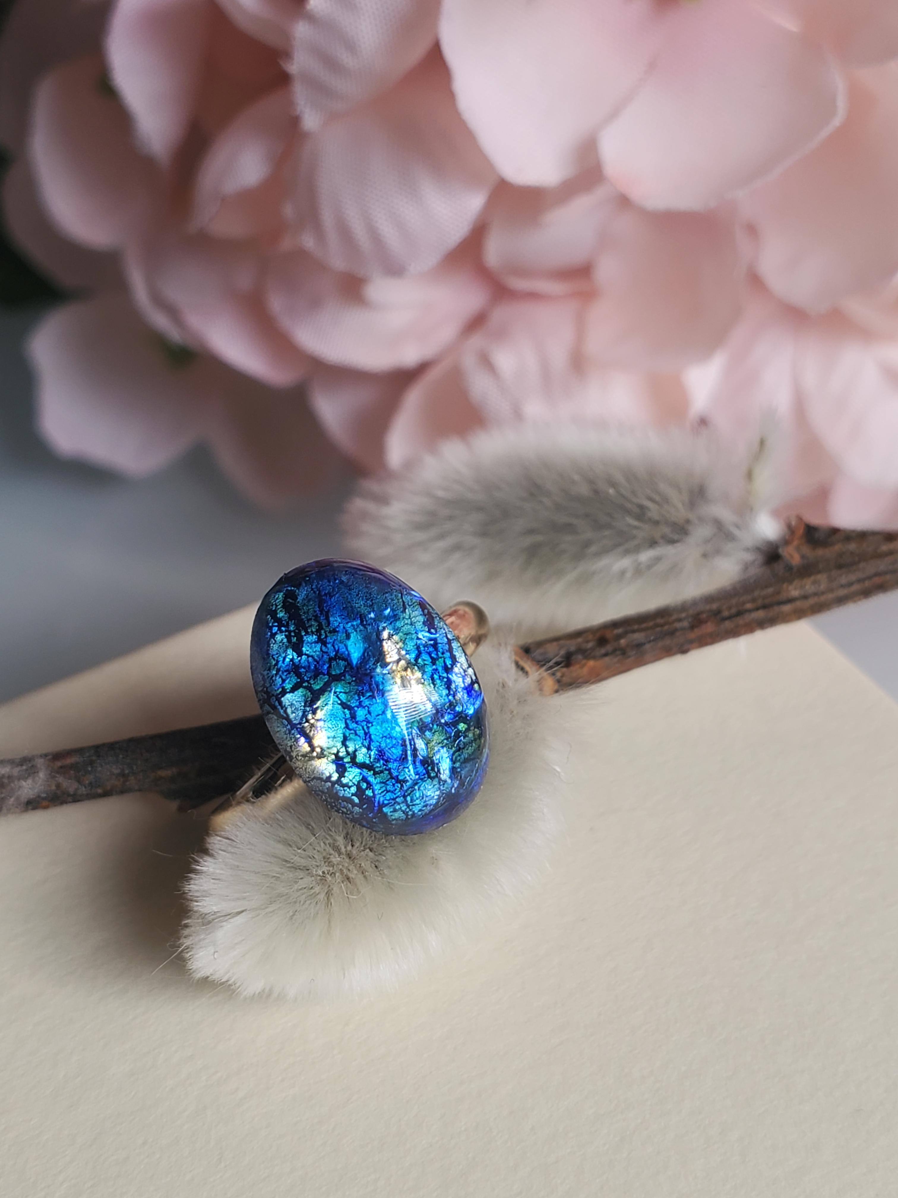 チェコガラスシーブルーストーン、フリーサイズ、クラシカルシルバーリングセット