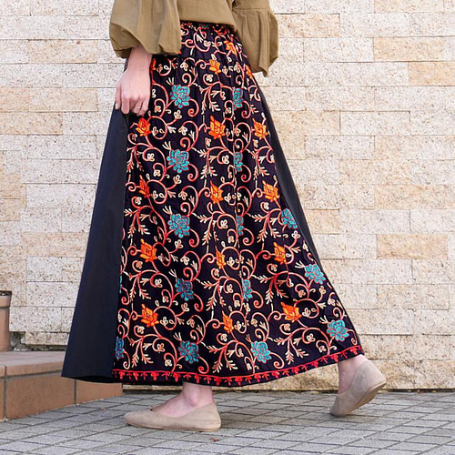 ANNA MOLINARI  アシンメトリー 花刺繍スカート 透け感 上品刺繍スカート