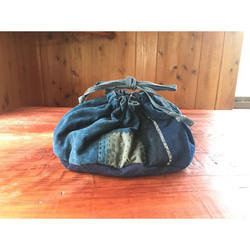 藍染古布のつぎはぎ大きめ巾着袋 襤褸 ショルダーバッグ ankodou 通販