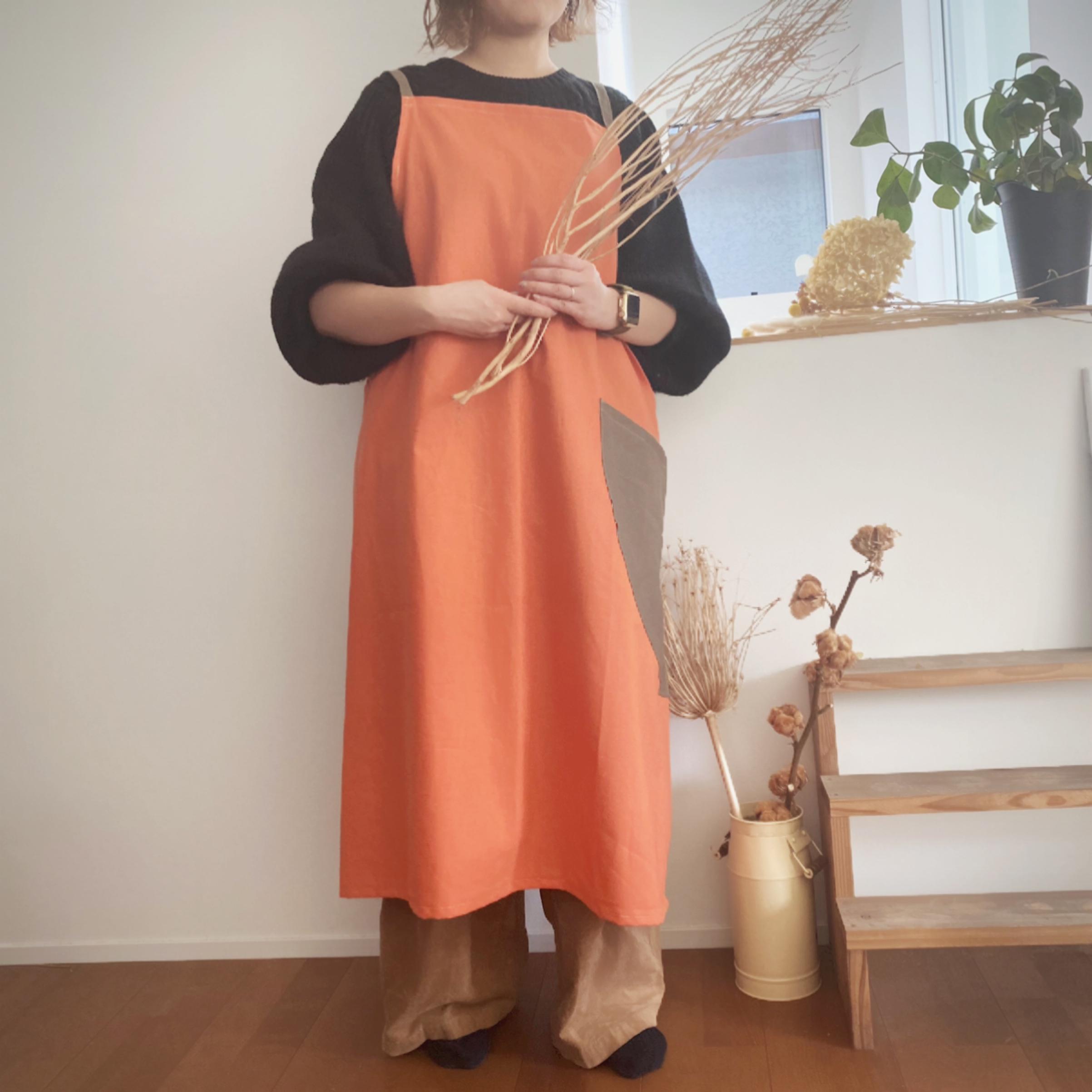 大人のハーフリネンエプロン☆ロング丈