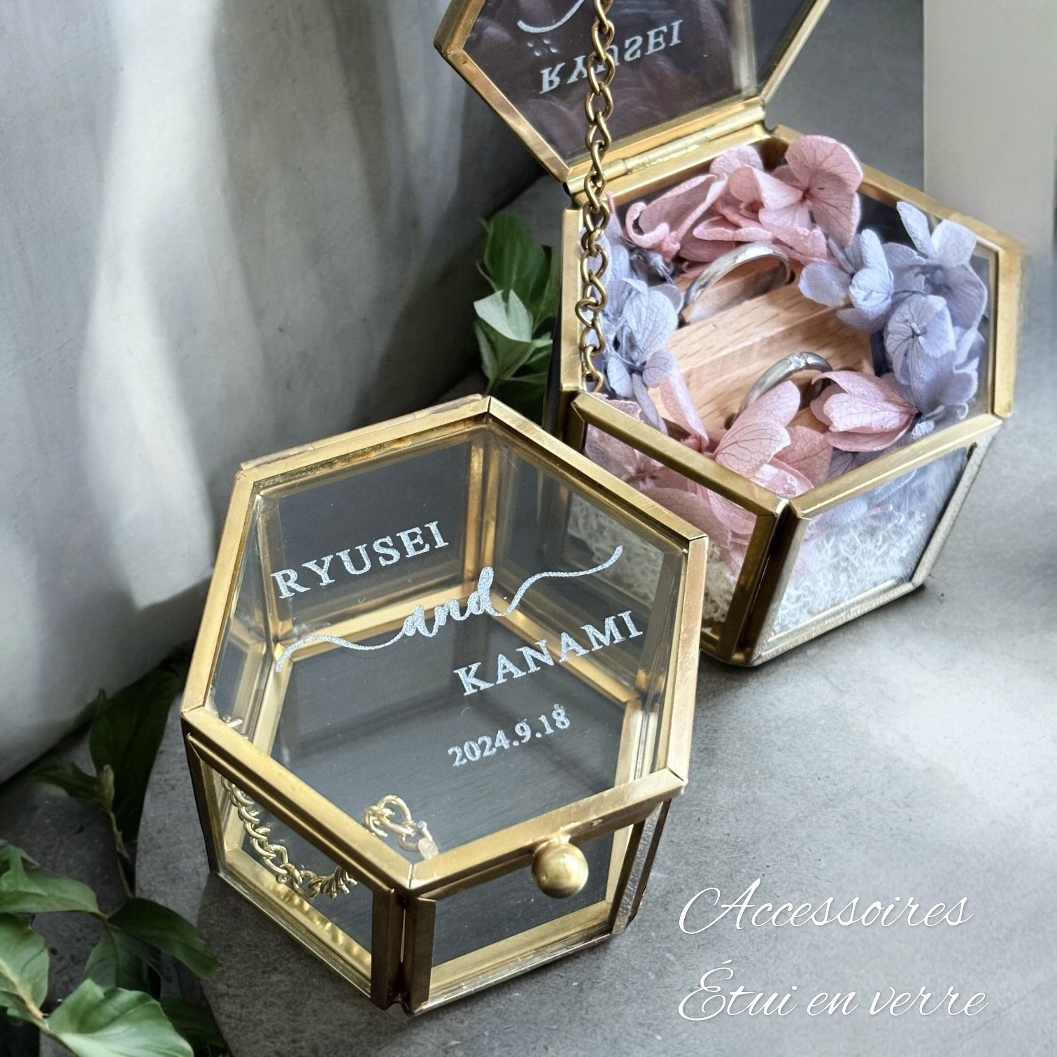 ring pillow or message flowerガラスケース アレンジ ring pillow or message flowerガラスケース アレンジ