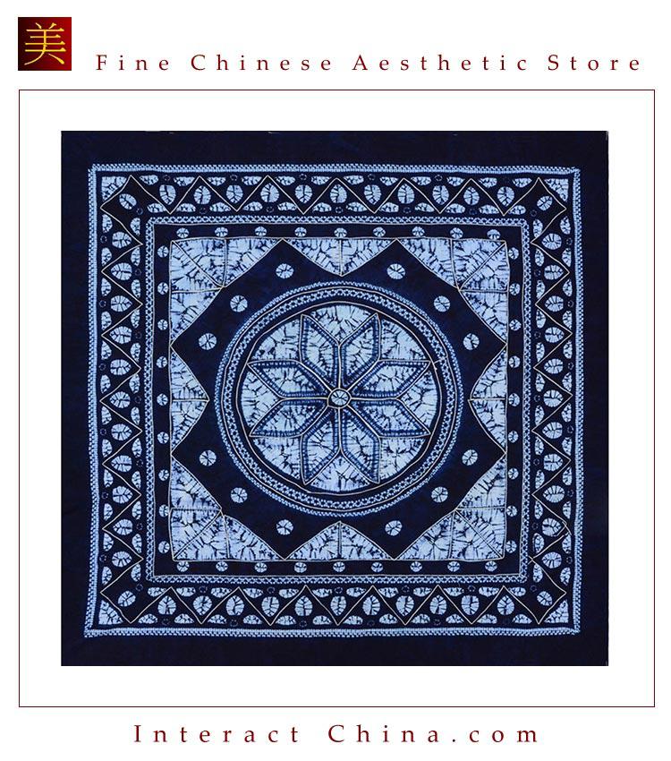 雲南ぺー族バティック テーブルクロス100%手作り 手描き１５０x１５０cmインテリア 壁掛け ハンギングアート#145