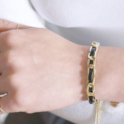 Bicolor Metal Chain Adjustable Bracelet[Gold x Black] 2枚目の画像