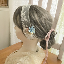 【ヘッドドレス】国産レース　ドライフラワー　ピンク　ヘアアクセ　結婚式　ウエディング　ブライダル　　結婚式397 5枚目の画像