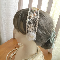 ヘッドドレス】カチューシャ 国産レース 白 水色 ヘアアクセ 結婚式