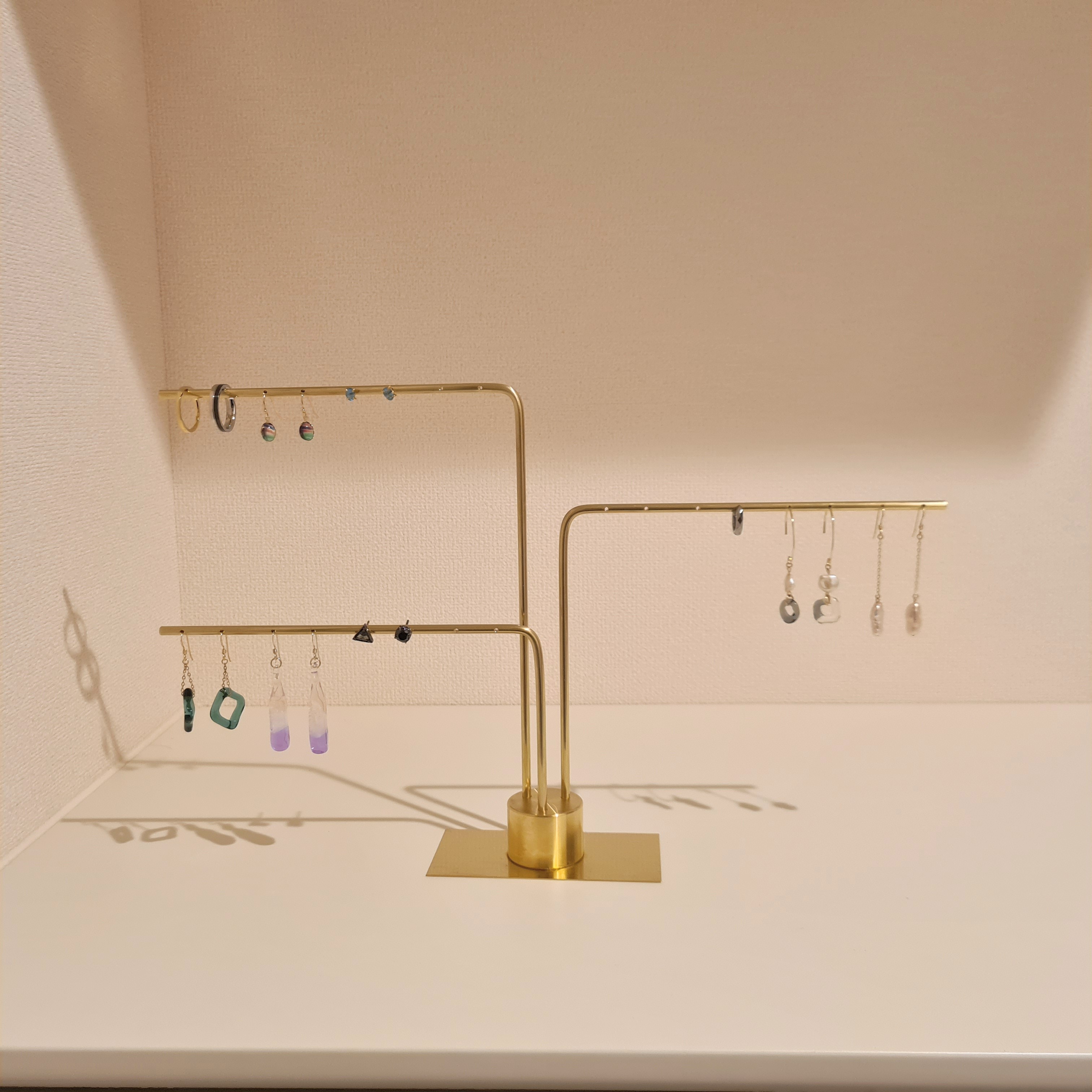 【穴ありver.】ピアススタンド 3本  真鍮製 オリジナル　ネックレス   アクセサリー kmetal