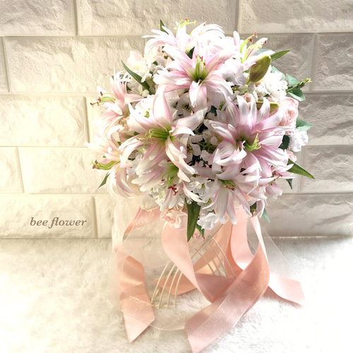 スターリリー×ローズのラウンドブーケ&ブートニア【送料無料】【ブーケ  