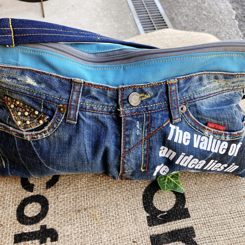 デニムトートバッグ ハンドメイド リメイク トートバッグ M.MARI