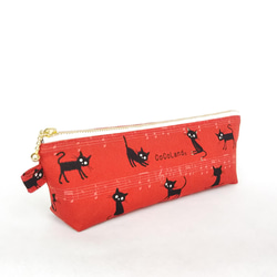 ペンポーチ（黒猫と音符・レッド） ペンケース かえで糖 通販 13521190