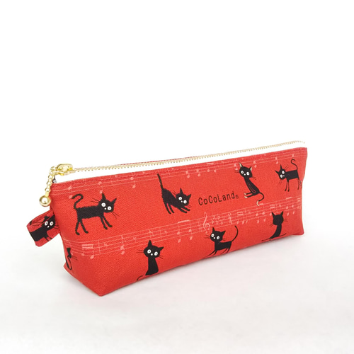 ペンポーチ（黒猫と音符・レッド） ペンケース かえで糖 通販 13521190