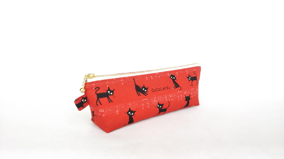 ペンポーチ（黒猫と音符・レッド） ペンケース かえで糖 通販 13521190