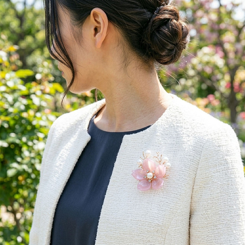 白/ピンク 桜とパール ブローチ お花の色が選べます さくら ブローチ