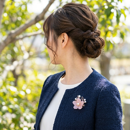 白/ピンク 桜とパール ブローチ お花の色が選べます さくら ブローチ