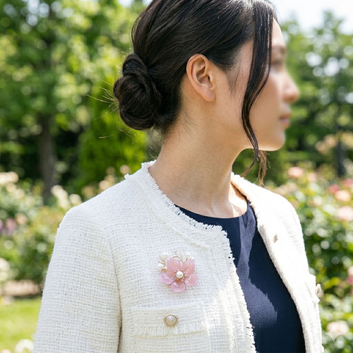 白/ピンク 桜とパール ブローチ お花の色が選べます さくら ブローチ