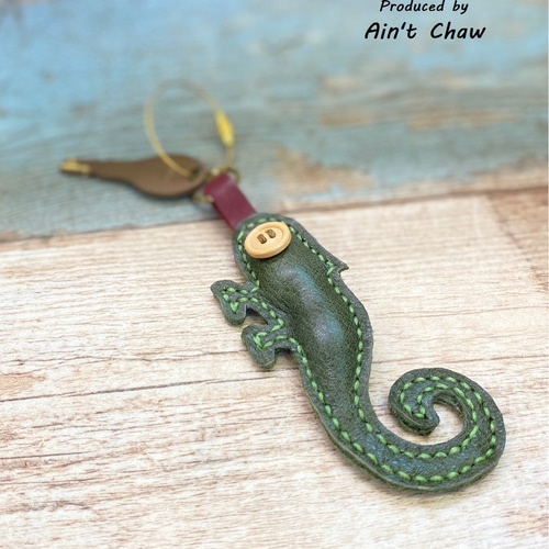 レザーショップが作る動物園のお土産～☆カメレオン☆グリーン☆革製品