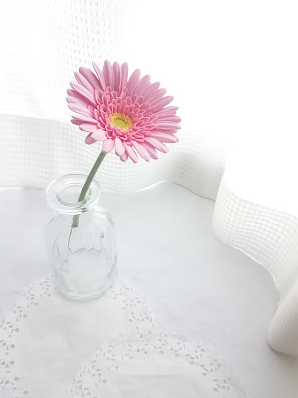 《定制》 ❁2 件套粉紅色粘土花非洲菊、室內花、單花瓶 ❁ 第11張的照片