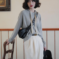 連帽針織衛衣-淺灰色|外套|春款|兩色|Sora-896 第4張的照片