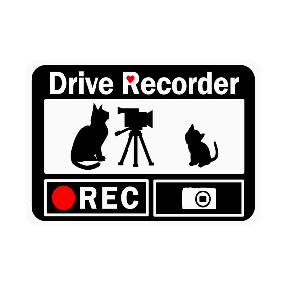 Newドライブレコーダー搭載ステッカー「猫の親子とビデオカメラ」(マグネット) sN2 1枚目の画像