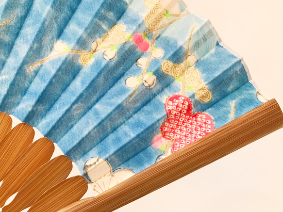 着物扇子　アンティークの絹の着物使用　日本の京都の職人が手仕事で制作　オンリーワン　プレゼントに最適 #31 6枚目の画像