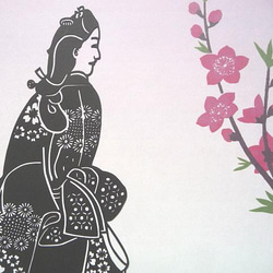 切り絵「見返り美人　カラー色紙　花 2枚目の画像