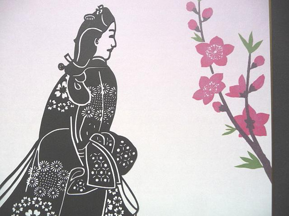 切り絵「見返り美人　カラー色紙　花 2枚目の画像