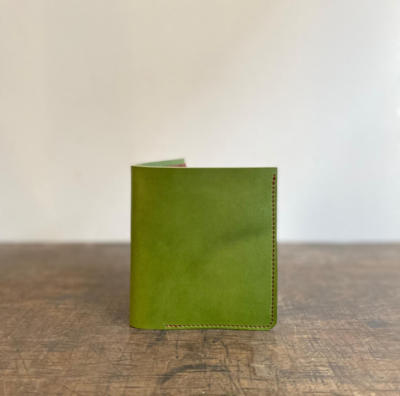 二つ折り財布 テトラ・ウォレット　　グリーン×ブラウン 1枚目の画像
