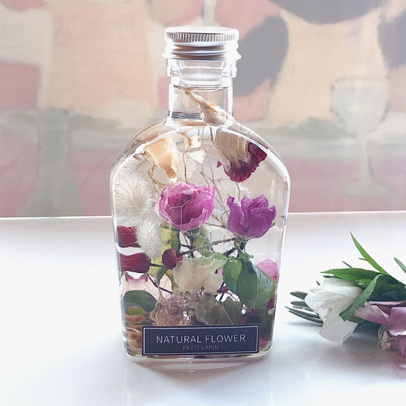 ◇ハーバリウム 310 ピンクのバラの華やかなbottle *.:。