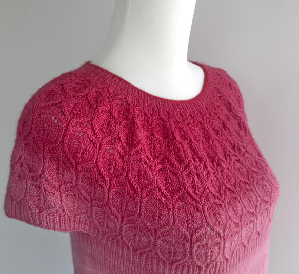 手編み半袖ニット オーストリア産「Wollelfe」手染め毛糸 2枚目の画像
