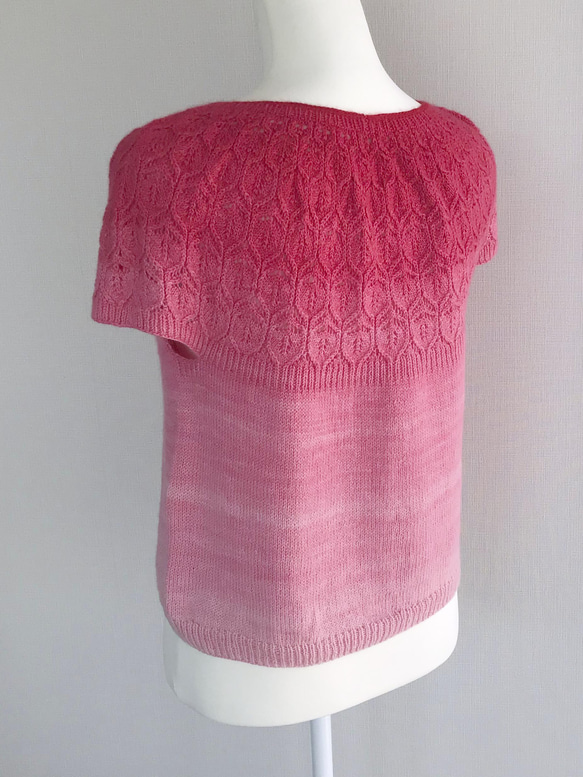 手編み半袖ニット オーストリア産「Wollelfe」手染め毛糸 4枚目の画像