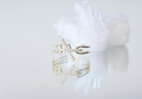 CZ Cross Bar Adjustable Ring 4枚目の画像