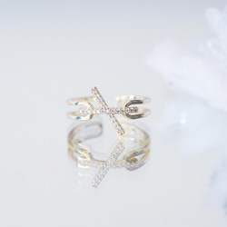 CZ Cross Bar Adjustable Ring 3枚目の画像