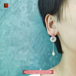 中國復古手工女式耳環 銀925 和田玉琺瑯彩民族風#104 第6張的照片