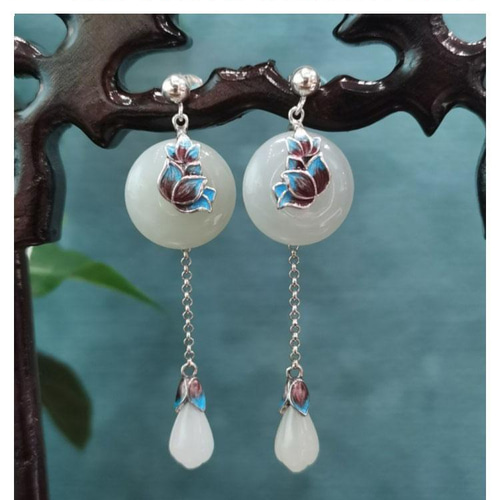 中国　アンティーク　ピアス アジアの手仕事 925シルバー 銀 天然石 ピアス レディース 中国