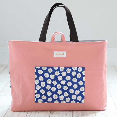 リバーシブル マチ付きレッスンバッグ もこもこフラワー ループ付き