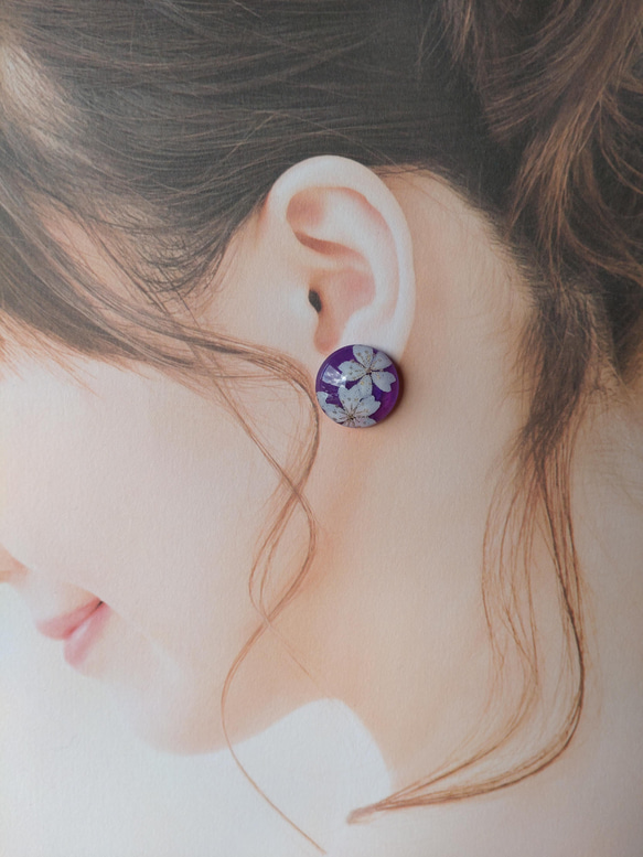 【煌めき✳おはじき】イヤリング/桜-SKURA-紫 5枚目の画像