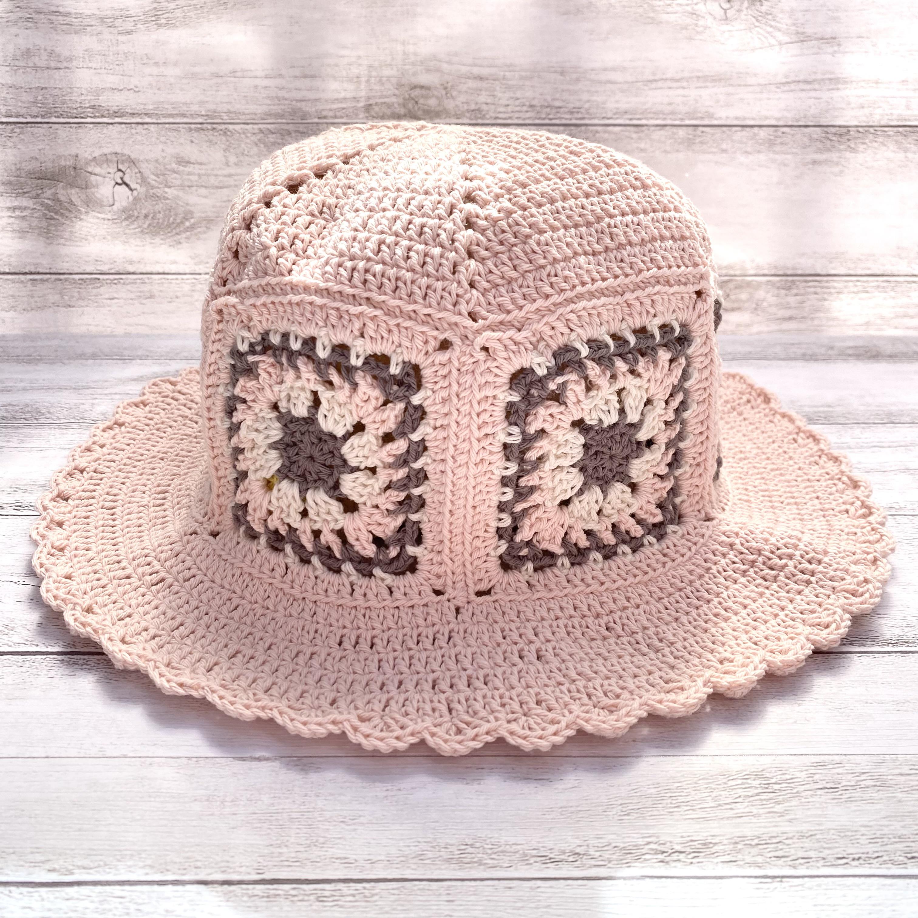 【NO.3122010】ハンドメイド クロシェハット グラニースクエア ハット クロシェ編み帽子 ピンク