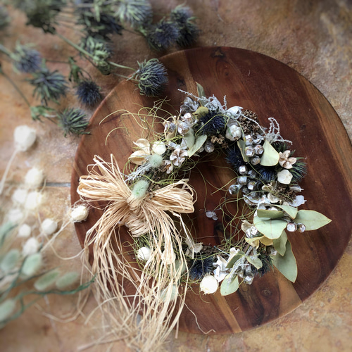 ドライフラワーリースグリーンリースユーカリとエリンジューム