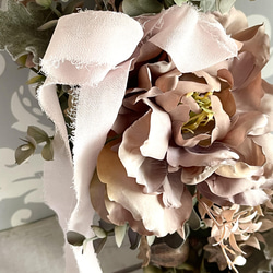 くすみカラーのお花と小鳥がかわいいリース　1点物　ハンドメイド 10枚目の画像
